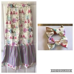 NWOT size 8 Machine Sewn Cream/ Pink/green owls, presents Christmas pants/bow